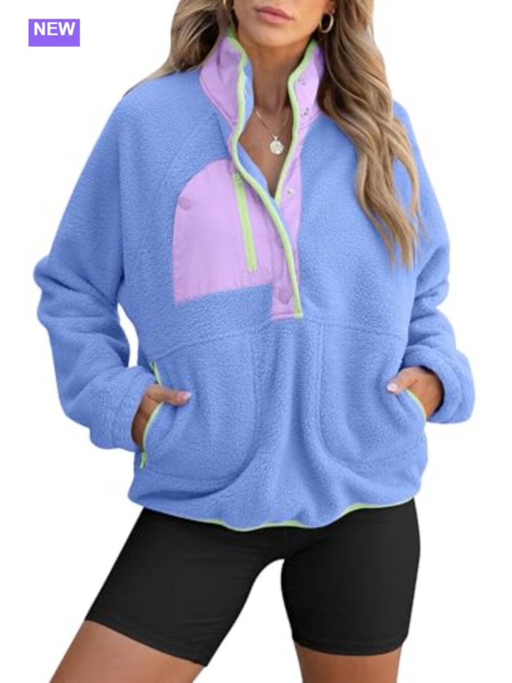 Womens Fleece Pullover Jacket Fuzzy Sherpa Sweatshirt with Pockets
